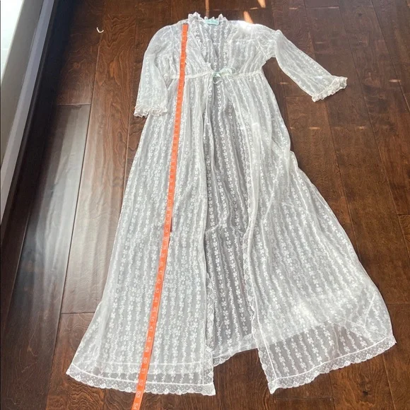 Nan Flower Vintage Sheer Nylon Robe Floral Lace  Lingerie White Sz S - Picture 6 of 7